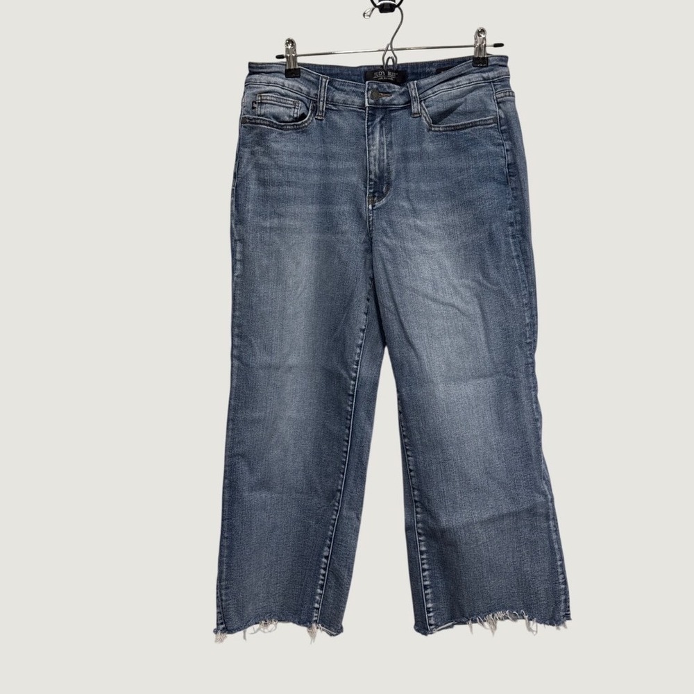 Judy Blue Wide Leg Crop Jeans Medium Wash Raw Hem JB88291 Size 11/30